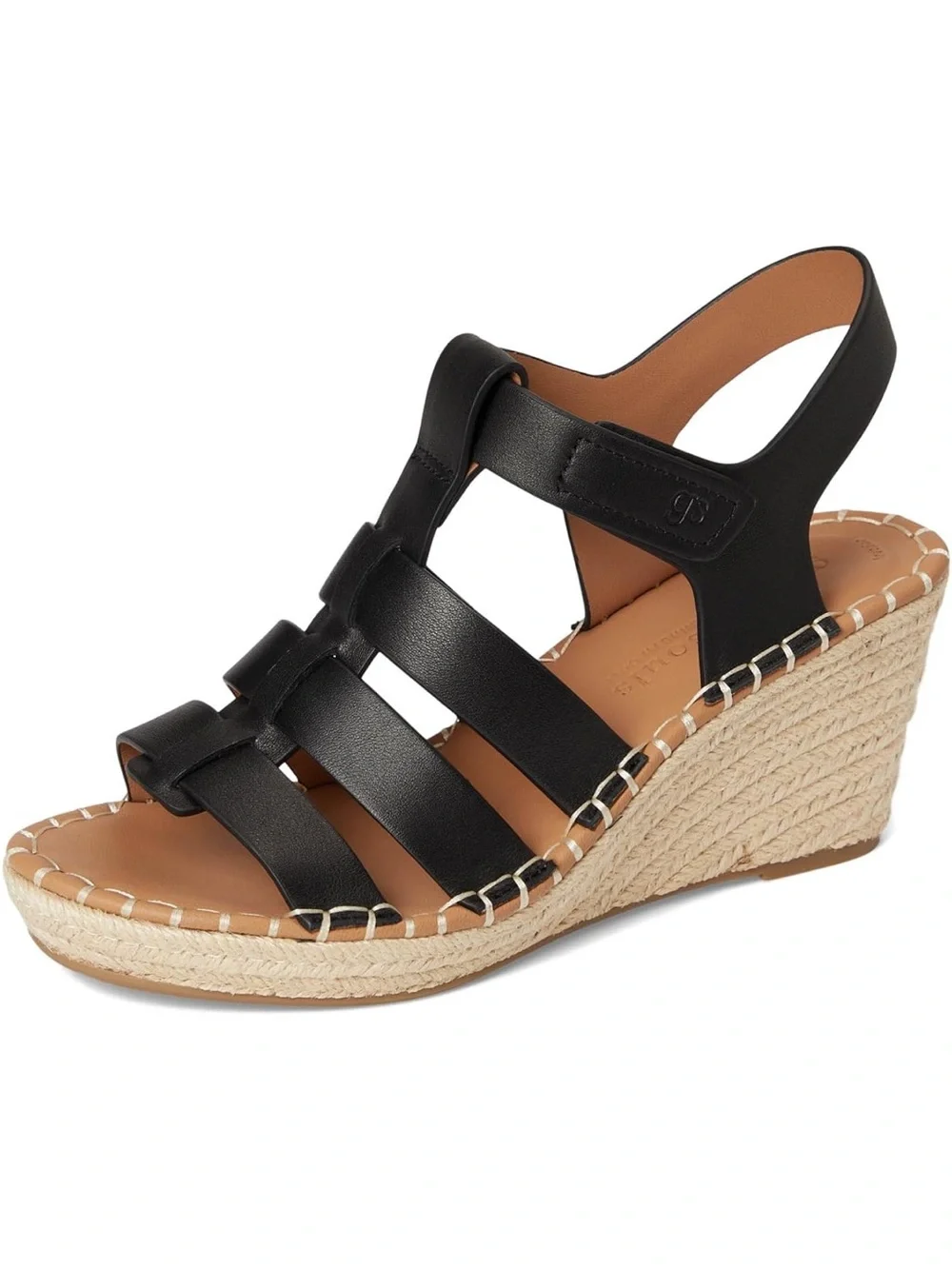 Kenneth Cole Black Leather Strappy Espadrille Wedge Sandals - Women's